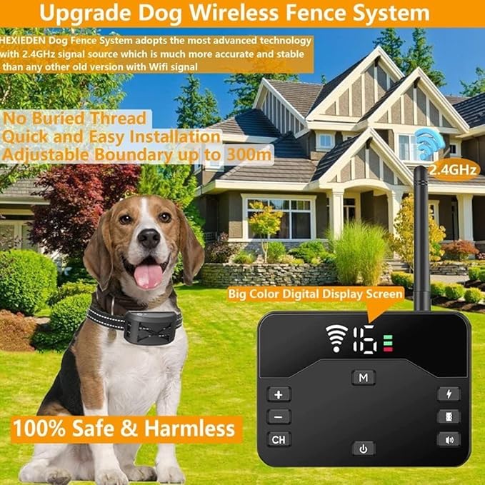 Wireless Dog Fence,Outdoor Electric Pet Containment System with Remote, Waterproof Training Collar with Adjustable Vibration & Shock, Safe Effective, Boundary Container for 1/2/ 3 Dogs,for1dog