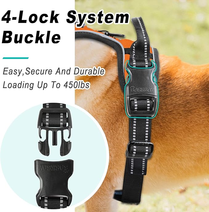 BARKBAY No Pull Dog Harness Large Step in Reflective Dog Harness with Front Clip and Easy Control Handle for Walking Training Running(Orange,M)