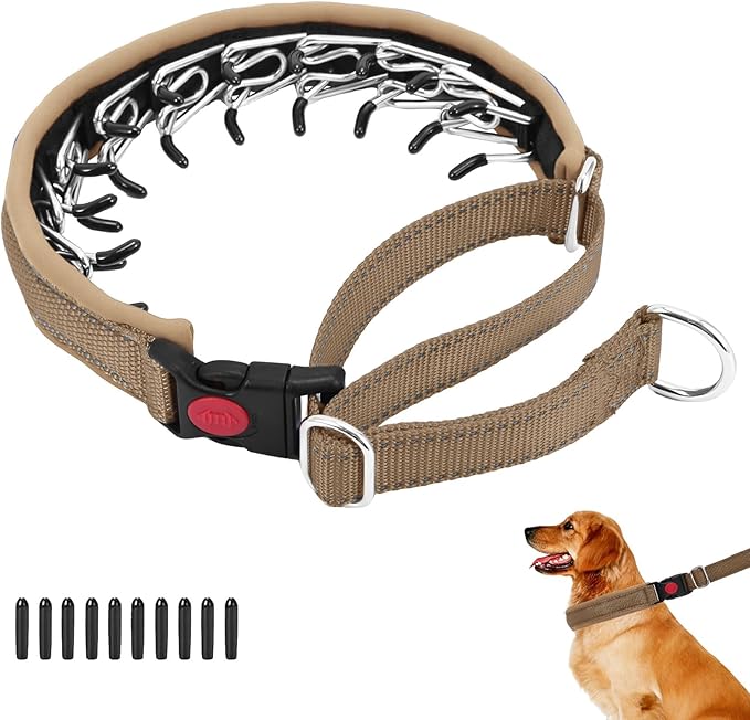Martingale No Pull Dog Collar for Large Medium Small Dogs, Heavy Duty Nylon Reflective Adjustable Anti Pull Slip Collar with Buckle for Training Walking L Khaki