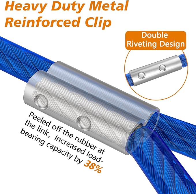 XiaZ Dog Tie Out Cable, Runner for Yard Steel Wire with Durable Lockable Clips, 20ft Dog Chains for Outside Lead for Medium Dogs Up to 60 LBS