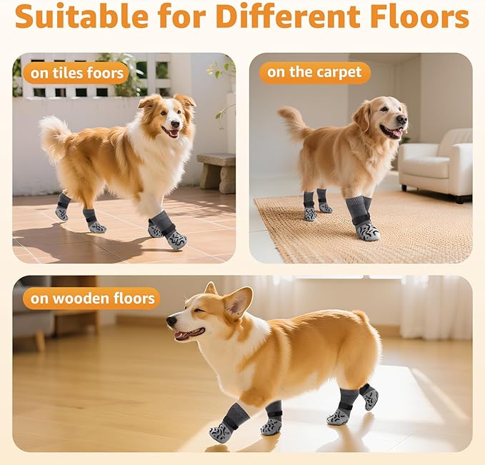 Double Sides Non-Slip Dog Socks to Prevent Licking Paws - Strong Traction for Hardwood Floors, Senior Dogs, Paw Protector, Dog Socks with Grippers - X-Large