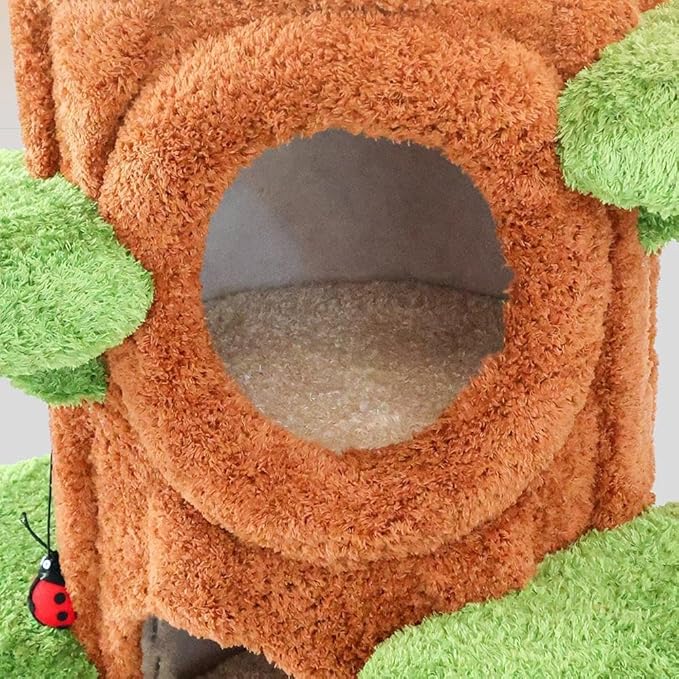 47.2'' Natural Wooden Cat Tree, Modern Cat Condo for Indoor Kitten, Multi-Level Cat Tower with Cat Perch and Scratching Pad for Multi-Cat Families
