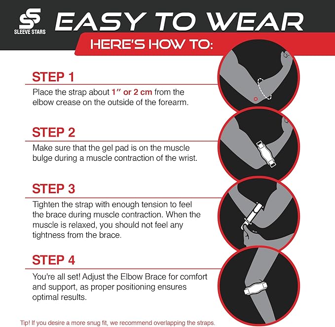 Sleeve Stars Tennis Elbow Brace for Women - Adjustable Tennis Elbow Strap, Golfers Elbow Brace for Men, Counterforce Brace for Tennis Elbow for Tendonitis Relief, Fits 9"-23" (Pair/Black)