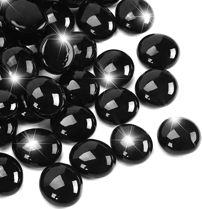 5LB Black Flat Glass Marbles for Vases, Gemstone Beads Vase Filler Decorative Glass Pebbles for Fish Tank, DIY Crafts, Aquarium Decor Rocks