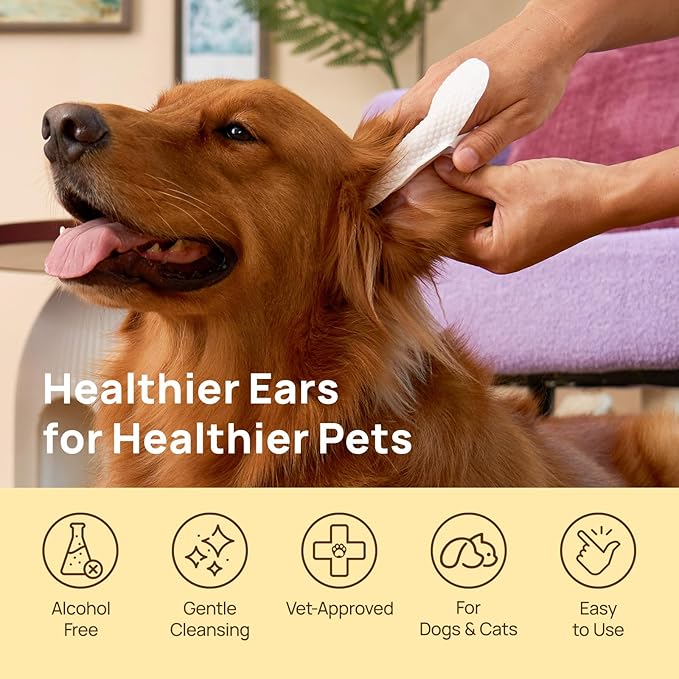 HICC PET Dog Ear Finger Wipes, Ear Cleaner Wipes for Dogs & Cats, Dog Ear Infection Treatment to Relief Itching & Inflammation, Remove Wax, Dirt & Stop Smelly, Non-Irritating, 50ct(Coconut Scent)