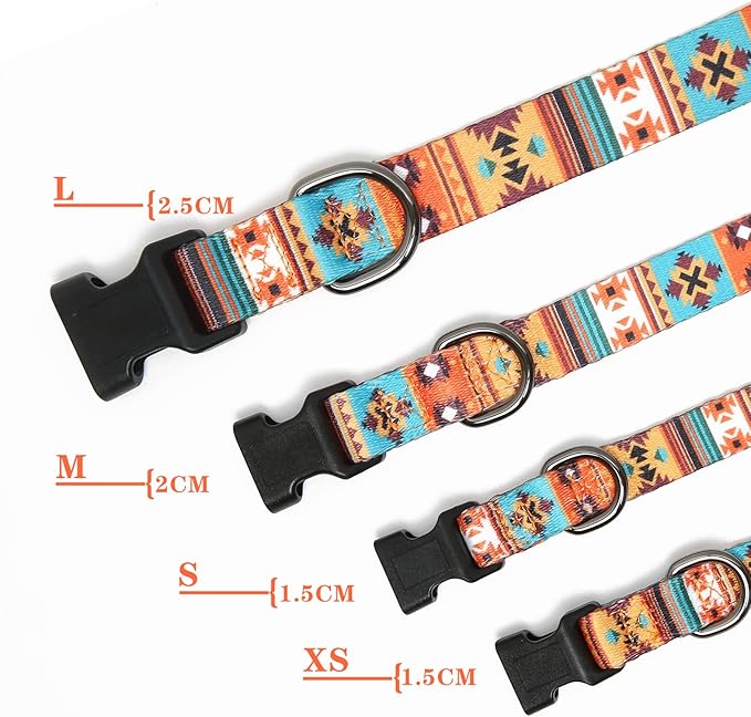 HEELE Dog Collar, Adjustable Soft Dog Collar for Small Medium Large Dogs,Bohemia Patterned Puppy Collars with Quick Release Buckle L Length 15.94''-25.59'