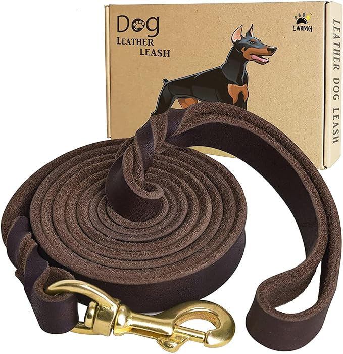 LWBMG Leather Dog Leash - 8ft Heavy Duty, Braided, Comfortable for Medium Large Dogs