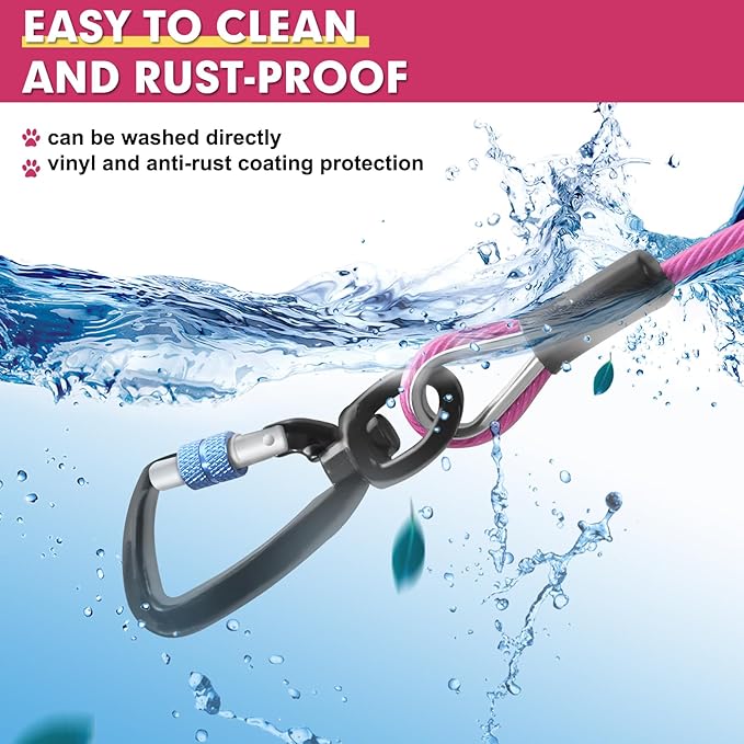 Snagle Paw Dog Tie Out Cable 30FT-1000LBS Break Strength,Heavy Duty Dog Leads for Yard with Shock Absorbing Spring & Swivel Hook,Long Leash Cable for Outdoor Tethering,Dog Line for Small Large Dogs