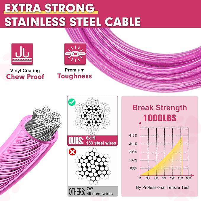 Snagle Paw Heavy Duty Long Leads for Yard 120FT-1000LBS Break Strength, Tie Out Cable With Swivel Lockable Hook & Spring, Chew Proof Chain for Outside, Run Cable for Medium Large Dogs