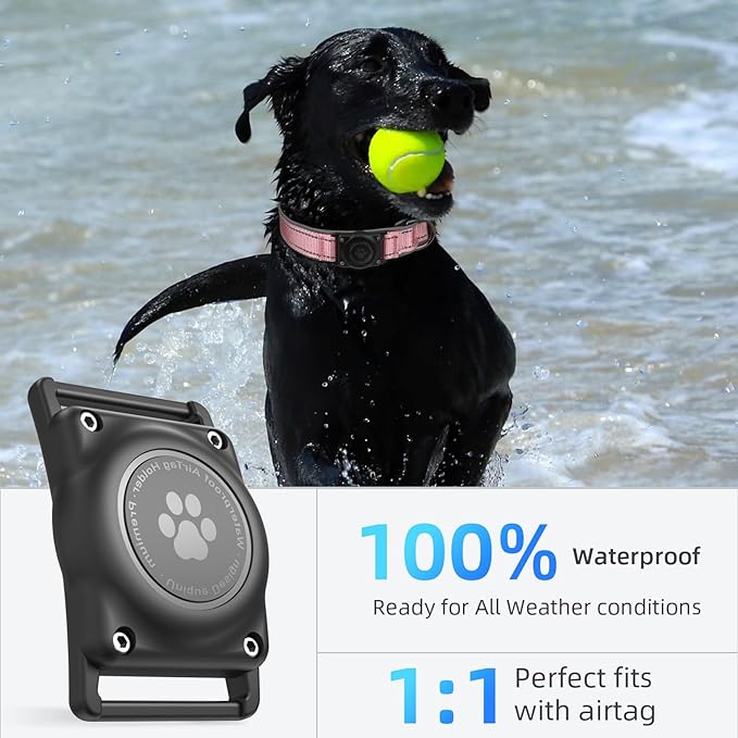 Airtag Dog Collar - 100% Waterproof Air tag Dog Collar Holder for Apple AirTag, Reflective, Soft Padded, Everlasting, GPS Dog Collar for Small Medium Large Dogs (Pink, L)