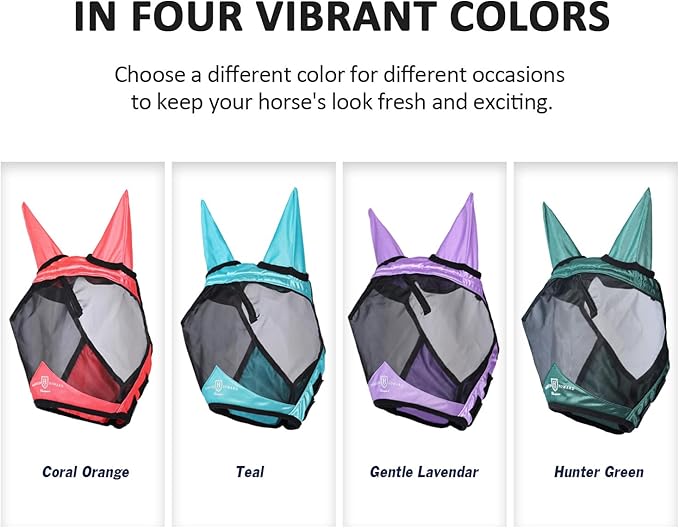 Harrison Howard Pro Luminous Horse Half Face Fly Mask Large Eye Space with Ears UV Protection for Horse Gentle Lavendar S