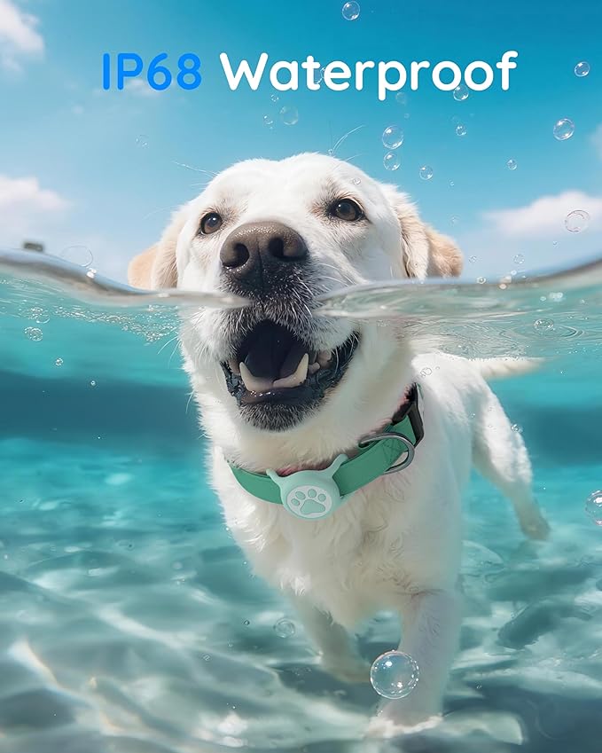 IP68 Waterpoof Dog Airtag Holder, Stretchy Silicone Full Body Covered Apple Air Tag Holder for Dog Cat Collar Fit All Width Collar (Green/Rose, 2 Pack)
