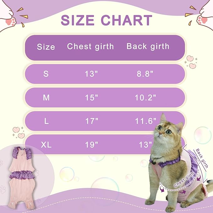 Cat Recovery Suit,Kitten Onesie After Surgery,E-Collar Alternative for Abdominal Wound and Skin Diseases,Soft Breathable Bodysuit After Spay（Purple-s）