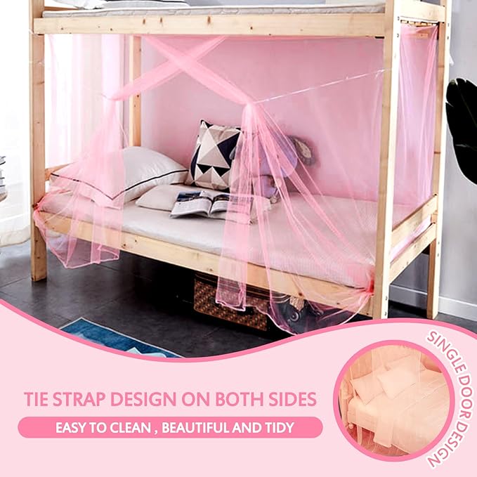 4 Corners Pink Rectangular Mosquito Net for Bed Mosquiteros para Camas Bed Netting Canopy Mosquito Mesh for Camping Outdoor Travel Dormitory Home Bedroom Decor L75 X W39 X H63 Inch