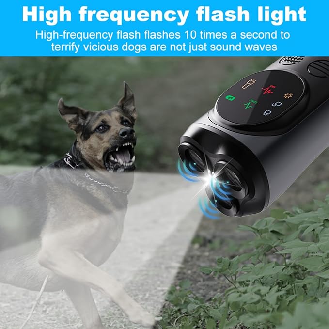 Ultrasonic Dog Bark Deterrent Device with LED Flashlight & Rechargeable Battery, 20ft Range Anti Barking Control for Indoor/Outdoor Use, Safe Alternative to Shock Collars（Three-Headed）