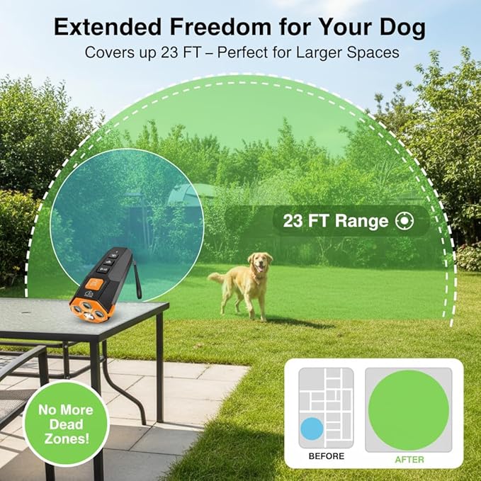 Dog Bark Deterrent Devices - Ultrasonic Dog Bark Deterrent - 4X Dog Barking Silencer with 23 FT Range - Ultrasonic Dog Barking Silencer - 2 in 1 Antibarking Device for Dogs