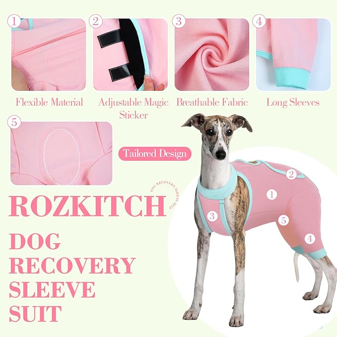 ROZKITCH Dog Surgery Leg Sleeve Rear Legs, Male Female Pet Prevent Licking Wound Elbow Knee Protector, Dog Recovery Suit Cone Collar Alternative Pants Shirt for Wound Heal Wrap Pink L