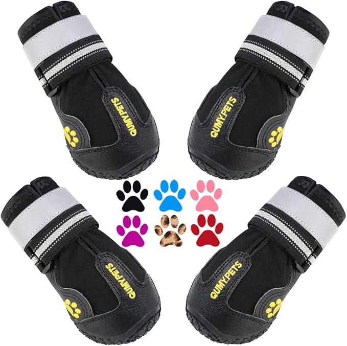 QUMY Dog Shoes for Large Dogs, Medium Dog Boots & Paw Protectors for Winter Snowy Day, Summer Hot Pavement, Waterproof in Rainy Weather, Outdoor Walking, Indoor Hardfloors Anti Slip Sole Black Size 2