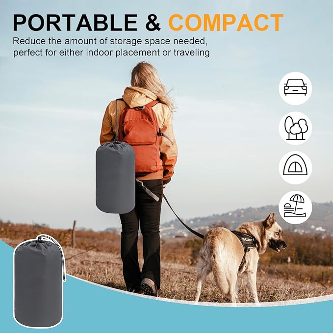 BEAUTYZOO Outdoor Dog Bed Waterproof, Camping Dog Bed Reversible, Portable Travel Bed with Carry Bag- Machine Washable, Durable, Foldable Outdoor Pet Bed Mat for Medium Large Dogs, 35” x 51“ Blue
