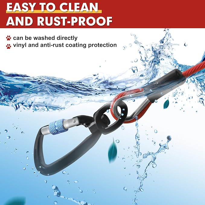 Snagle Paw Dog Leads for Yard 70FT-1000LBS Break Strength,Heavy Duty Tie Out Cable for Dogs with Swivel Lockable Hook & Spring,Chew Proof Dog Chain for Outside,Dog Run Cable for Medium Large Dogs