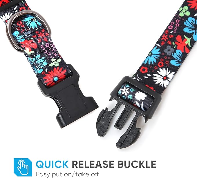HEELE Dog Collar, Adjustable Soft Dog Collar for Small Medium Large Dogs,Bohemia Patterned Puppy Collars with Quick Release Buckle S Length 9.84''-14.96'
