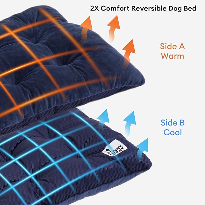 FUNNY FUZZY 2 in 1 Dog Bed Crate Pad Mat, Washable Reversible Pet Floor Mats,Fluffy Kennel Pad for Small Large Sized Dog,Indoor Cats,Sleeping Mattress,35.4" × 22.8", Midnight Blue