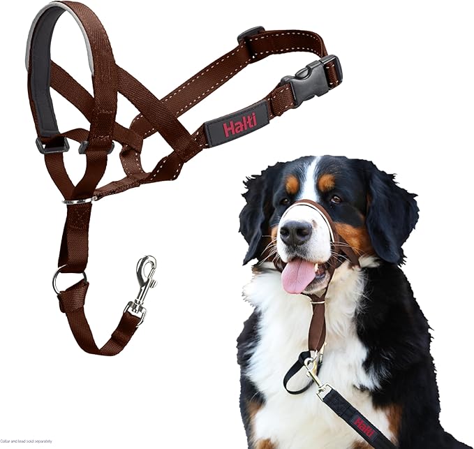 HALTI Headcollar - to Stop Your Dog Pulling on The Leash. Adjustable, Reflective and Lightweight, with Padded Nose Band. Dog Training Anti-Pull Collar for Large Dogs (Size 4, Deep Walnut)