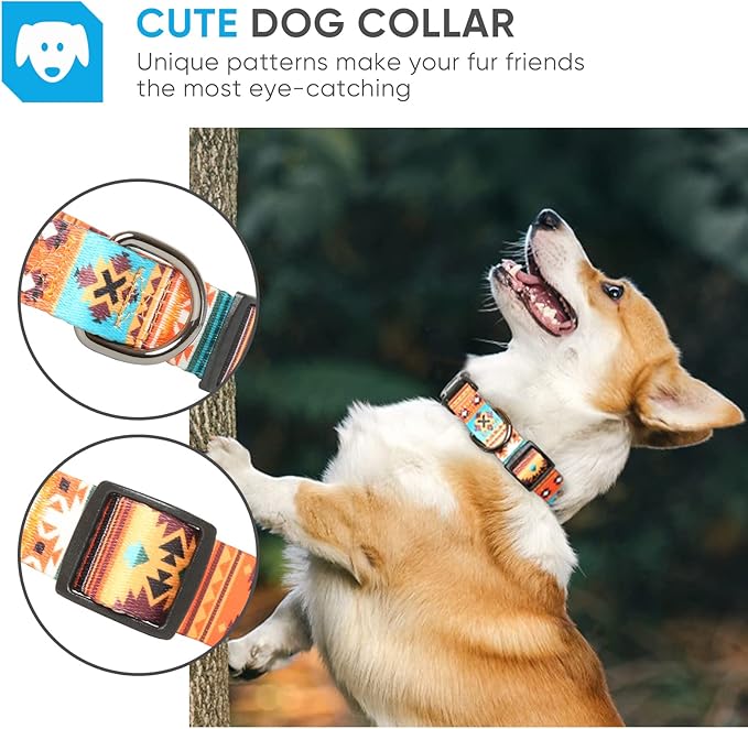 HEELE Dog Collar, Adjustable Soft Dog Collar for Small Medium Large Dogs,Bohemia Patterned Puppy Collars with Quick Release Buckle S Length 9.84''-14.96'