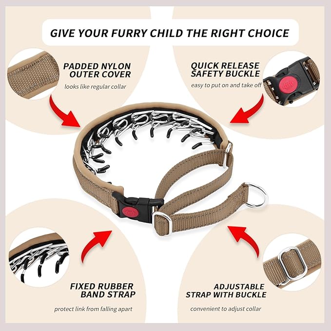 Martingale No Pull Dog Collar for Large Medium Small Dogs, Heavy Duty Nylon Reflective Adjustable Anti Pull Slip Collar with Buckle for Training Walking L Khaki