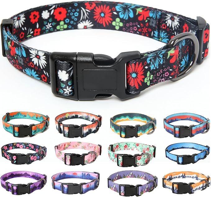 HEELE Dog Collar, Adjustable Soft Dog Collar for Small Medium Large Dogs,Bohemia Patterned Puppy Collars with Quick Release Buckle XS Length 8.5''-11''