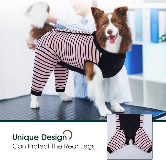 Kuoser Dog Recovery Suit, Anti Licking Dogs Rear Leg Sleeve, Abdominal Dog Surgical Suit with Pants Cover Protect Wounds, Dogs Elbow Protector Soft Pet Surgery Onesie Cone Alternative, Pink 4XL