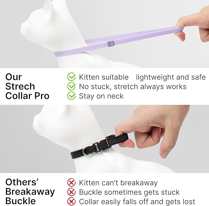 Safety Cat Collar Pro - U.S. IDA Gold Awarding Design, Elastic Quick Release Cat Collar with Buckle Non Breakaway - Lightweight for Kitten All Small Large Cats (Vivid Red, S 5.9-11.8")
