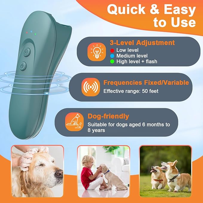 Dog Bark Deterrent Device,Ultrasonic Anti-Barking Devices with Sonic Emitters,Up to 15Ft Long Range & Rechargeable Bark Control,Safe for Dogs Training,Indoor & Outdoor(Green)