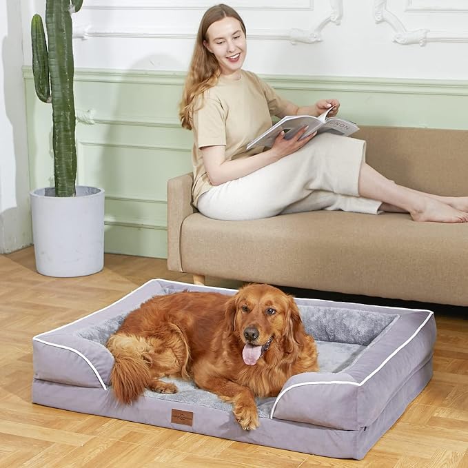 Comfort Expression Large Dog Beds Waterproof Orthopedic Foam Dog Sofa Beds Comfy Pet Bed with Washable Removable Cover & Non-Slip Bottom(Large,Purple)