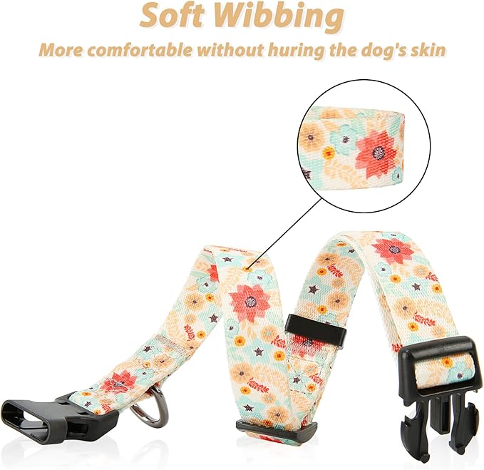 HEELE Dog Collar, Adjustable Soft Dog Collar for Small Medium Large Dogs,Floral Patterned Puppy Collars with Quick Release Buckle Galsang White S Length 9.84''-14.96'
