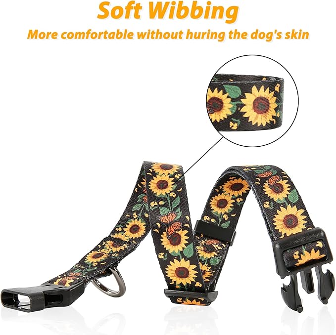 HEELE Dog Collar, Adjustable Soft Dog Collar for Small Medium Large Dogs,Sunflower Floral Patterned Puppy Collars with Quick Release Buckle Sunflower Black M Length 13.39''-20.87''