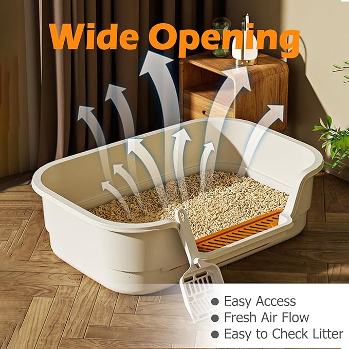 Extea Large Cat Litter Box with High Sides,Cat Boxes for Indoor Cats,Cat Litter Pan for Kitty,Litter Box with Low Entry,Easy to Clean,Anti-Splashing,23.6" x15.7" x6.2" (Grey)