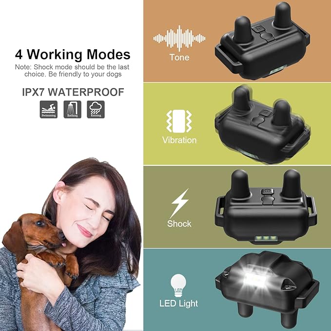 Dog Shock Collar with Remote 1640FT, Dog Training Electric Collar, E-Shock, Safe Training Modes, Rechargeable IP67 Waterproof Collars for 2 Dogs (Black)