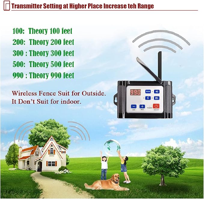 2 in 1 Wireless Dog Fence & Remote Training Collar, 2023 Pet Containment System, Dog Electric Boundary Container System, Adjustable Control Range, Waterproof, for 1 2 3 Dogs,for1dog