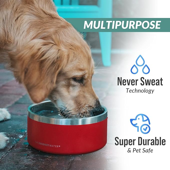 Coldest Dog Bowl - Anti Rust Metal, Non Slip, 3 Layers Insulated Stainless Steel Dog Bowls - Spill Proof & Heavy Duty - Water Bowl for Dogs, Cats & Pets, Dish Washer Safe (200 oz, Terraform Green)