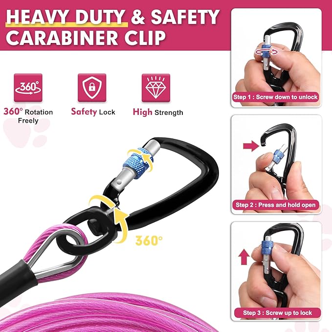 Snagle Paw 10FT Dog Tie Out Cable - 1000LBS Strength, Heavy Duty Yard Leads with Spring & Swivel Hook, Dog Line Tether for Small/Large Dogs