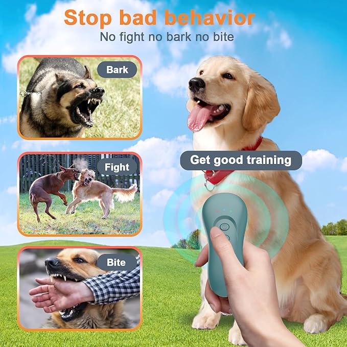 Dog Bark Deterrent Device,Ultrasonic Anti-Barking Devices with Sonic Emitters,Up to 15Ft Long Range & Rechargeable Bark Control,Safe for Dogs Training,Indoor & Outdoor(Green)