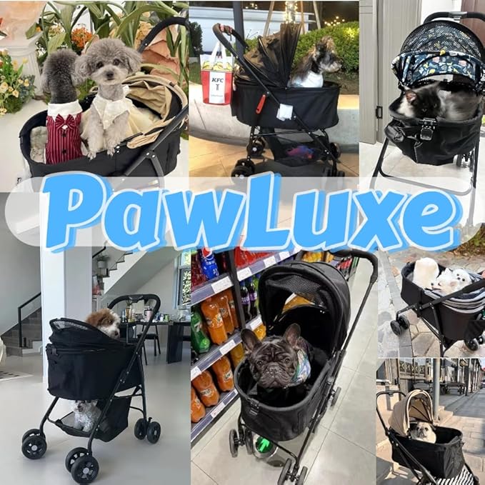 4 Wheels Pet Stroller 4 in 1 Pet Stroller with Detachable Carrier for Small & Medium Dogs Cats up to 55 lbs Easy-Folding Travel Dog Wagon with Car Seat Breathable Mesh,Blue Cartoon