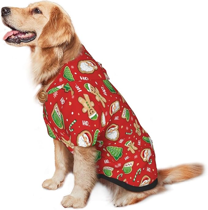 Santa Claus with Gingerbread Man Hoodie,Christmas Cosplay Dog Clothes with Pocket and Hat Winter Clothes Sweaters X-Large