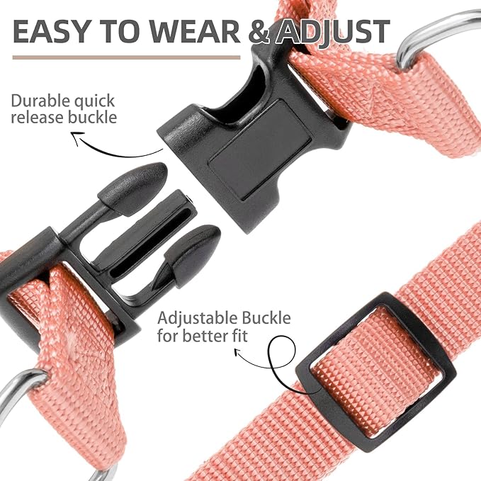 PUPTECK No Pull Dog Harness Soft Adjustable Basic Nylon Step in Puppy Vest Outdoor Walking with ID Tag LightCoral