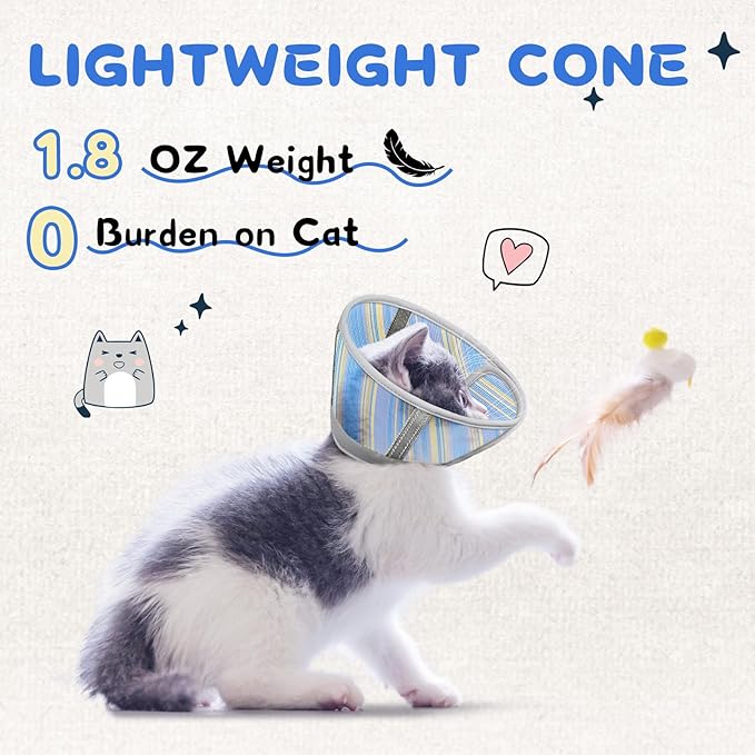 Supet Cat Cone Collar Soft to Stop Licking Scratching, Breathable Comfortable Mesh Recovery Cone for Cats After Surgery Neuter, Lightweight E Cone Collar Alternative (M)