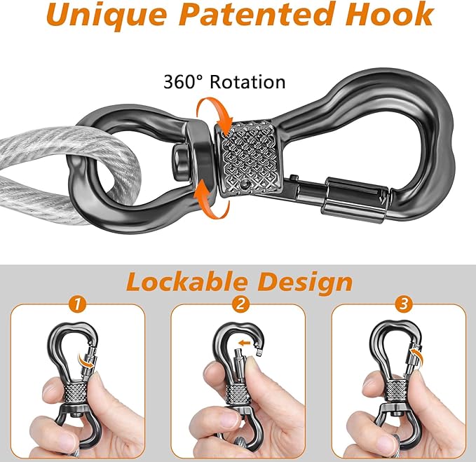XiaZ 30ft Dog Tie Out Cable, Heavy Duty Dog Chains for Outside with Lockable Hook, Pet Runner Cable Leads for Yard, Dogs Line Tether for Small Medium Large Dogs Up to 250 LBS