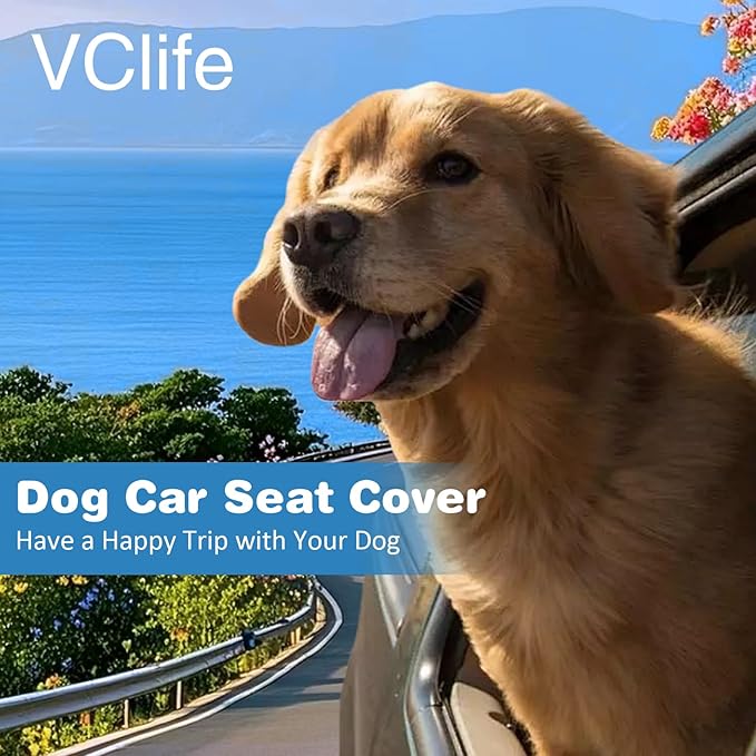 VClife Car Back Seat Cover for Dog, Non Slip Pet Bed Mat Washable Backseat Extender Cushion, Furry Dog Cat Travel Blanket Bed Modern White Black Plaid Bed, 51"×23.6"