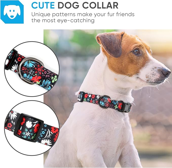HEELE Dog Collar, Adjustable Soft Dog Collar for Small Medium Large Dogs,Bohemia Patterned Puppy Collars with Quick Release Buckle XS Length 8.5''-11''