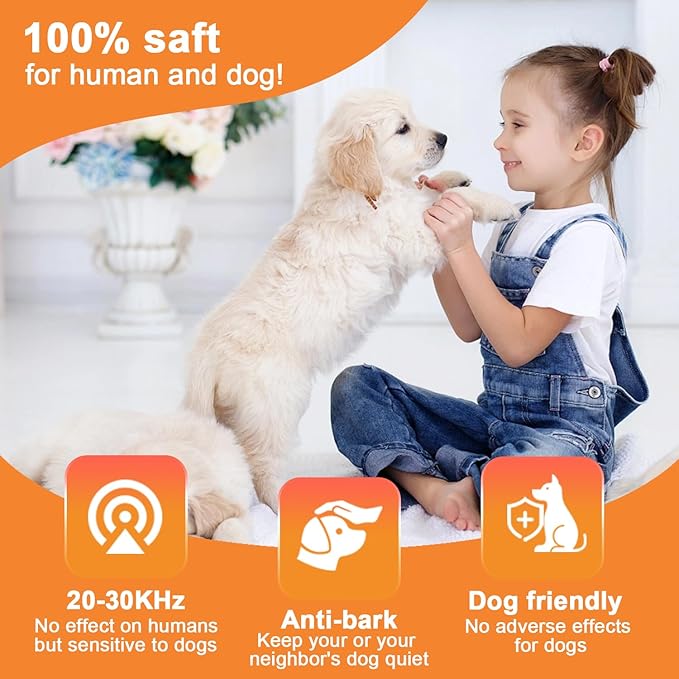 Dog Bark Deterrent Device,Ultrasonic Anti-Barking Devices with Sonic Emitters,Up to 15Ft Long Range & Rechargeable Bark Control,Safe for Dogs Training,Indoor & Outdoor(Black)